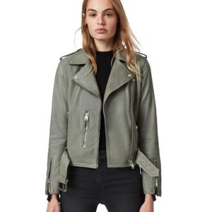 Allsaints balfern leather biker jacket size 2 in sage green